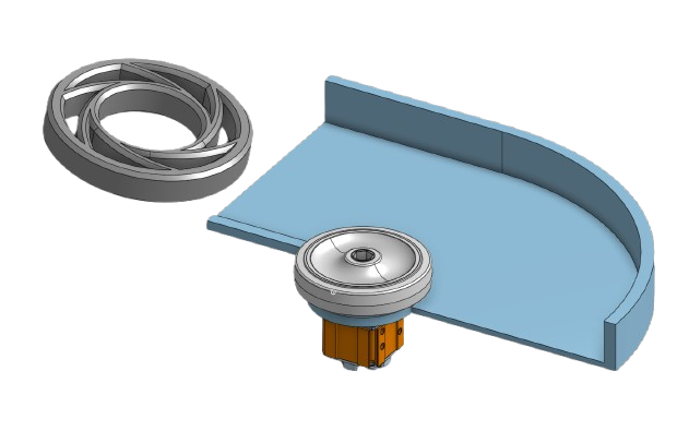 Ramp and flywheel mount for launching torus-shaped game pieces in robotics competition